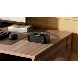 revolt Office Sockets: Double Socket and USB Quick Charger, up to 70 Watt PD, GaN3 (Power Strip with Switch USB, USB-C Power Delivery Sockets)
