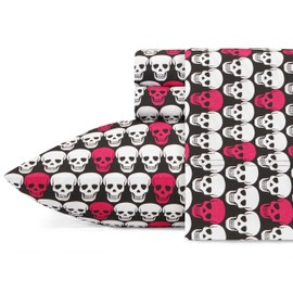 Betsey Johnson Performance Collection Bed Sheet Set - Lightweight, Breathable, Temperature Regulating Fabric. Super Soft, Easy Care Seasons, Full, Skulls
