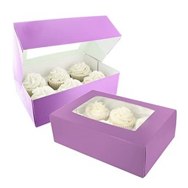 Baked with Love 6/12 Cupcake Box, Twin Pack, Purple Cupcake Boxes to Carry Tasty Treats, Includes Dual Insert for 6 Standard Cupcakes or 12 Mini Cupcakes, Pack of 2