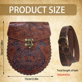 AUNGCSHE Mittelalter Tasche Geprägter, Mittelalter Gürtel und Mittelalter Gürteltasche, Wikinger Gürtel für Passend zum Wikinger Piraten Zauberer Ritter Renaissance Kostüm (Brauner Drache)