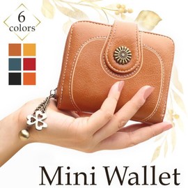 Round Sheep fas11 Mini Wallet, Bifold Ladies, Compact, Leather, Present, Adult, Cute, Small, black