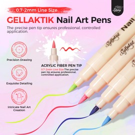 GELLAKTIK GELLAKTIK 6 Colors Nail Art Pens Set, 3D Nail Polish Pens Quick-Drying Acrylic Paint Markers, Dotting Liner Brush for DIY Nail Design, Home & Salon Manicure Tools