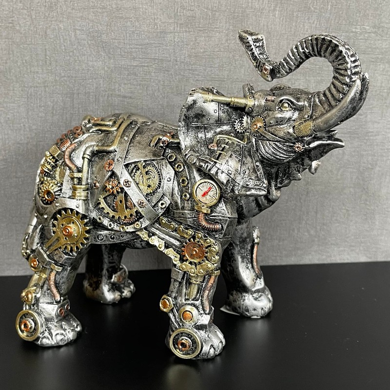 Darthome Steampunk Elephant Ornament Industrial Silver Resin Gothic African Animal