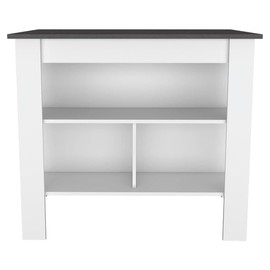 FM FURNITURE Brooklyn Kitchen Island, White, Surface Color Onix, with Three Uncovered Shelves. for Kitchen Room