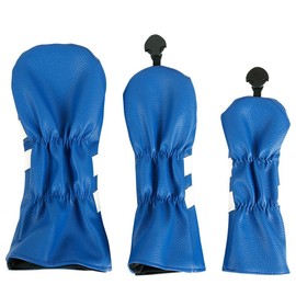 Leather Golf Covers Driver 1 3 5 Headcovers 3 Piece Set Blue with White
