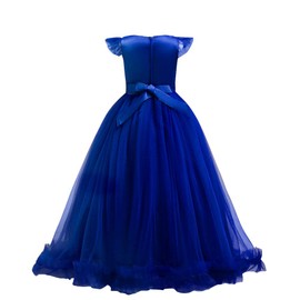 Girls Lace Bridesmaid Dress Long A Line Wedding Pageant Dresses Tulle Party Gown Age 3-16Y Royal Blue 5-6 Years