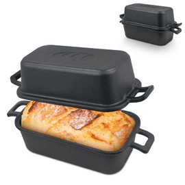 Demine Cast Iron Loaf Pan with Lid 9x5 Inch – Dutch Oven Bread Pan for Sourdough, Banana Bread, Meatloaf – Even Heat, Non-Stick, Oven Safe Baking Pans