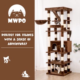 MWPO 74.8 inches Large Cat Tree with Sisal-Covered Scratching Posts & Condo, Tall Cat Tower Entertainment Playground Furniture for Cats & Kittens - Multiple Colors (Brown)