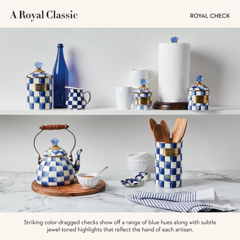 MACKENZIE-CHILDS Royal Check Enamel Canister, Blue-and-White Kitchen Storage Container with