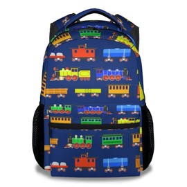 PoshWrap Train School Backpack for Girls, Boys - 16 Inches Dark Blue Backpacks for Kids 6-12 Years - Lightweight Cool Bookbag for Elementary