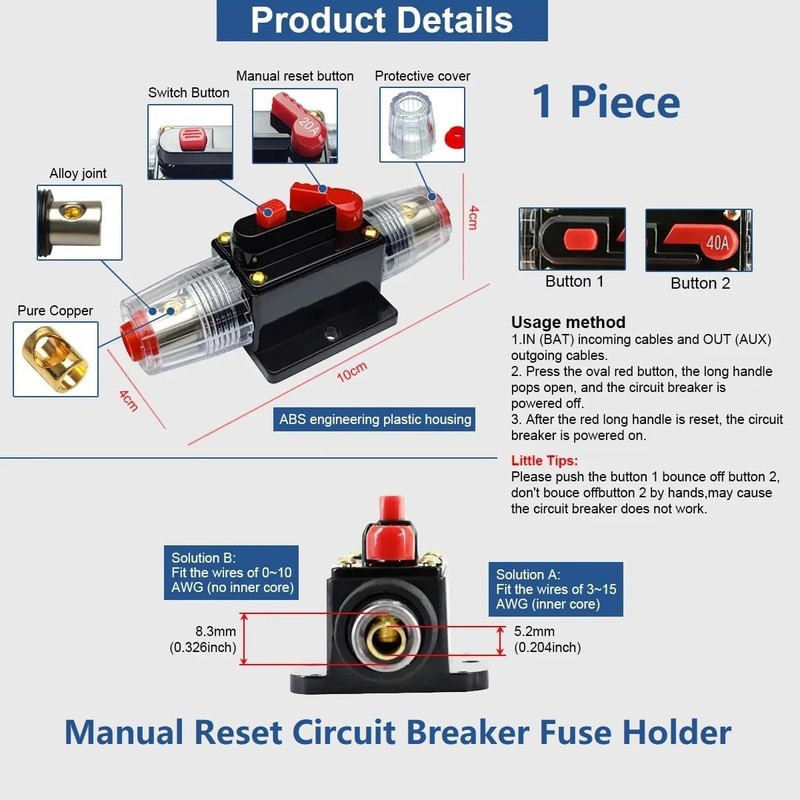 MiJunHD 40 Amp Manual Reset Circuit Breaker,12V-24V DC Inline Fuse