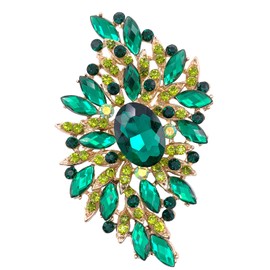 SELOVO Huge Big Large Leaf Brooches and Pins Scarf Accessory Green Gold Tone