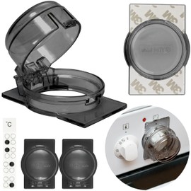 Cooker Knob Child Lock Pack of 3 Assembly without Button Disassembly for Max. Diameter 4.9 cm and 4 cm High Cooker Knobs Protection with Minimum 6.1 cm Distance Centre-Centre, Transparent Black, Stove