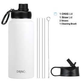 DRINCO Stainless Steel Water Bottle Spout Lid Vacuum Insulated Double Wall Water Bottle Wide Mouth (40oz 32oz 22oz 18oz 14oz) Leak Proof Keeps Cold or Hot (32 oz, 32oz Artic White)