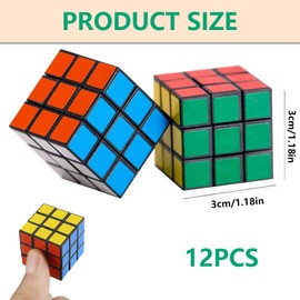 12 Pack Puzzle Magic Cube, 3x3 cm Magic Cube Puzzle Mini Cubes Set Christmas Birthday Party Favors Party Bags Fillers for Teens Adults, Brain Teasers Educational Gifts Classroom Rewards Prizes