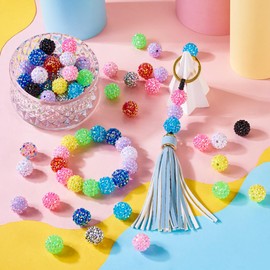 Fashewelry 72pcs 16mm Round Resin Rhinestone Beads Mixed Color Chunky Bubblegum Ball Beads for Beadable Pen Lanyards Keychain Bag Chain Jewelry Making