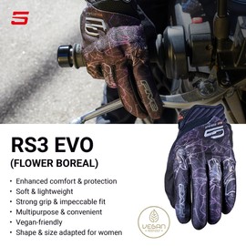 FIVE GLOVES RS3 Evo Women - Motorcycle Gloves for Women, Riding Gloves for Motorcycle, Scooter and More, Flower Boreal, L-10