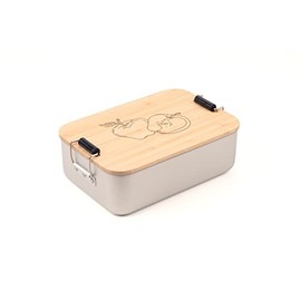 TROIKA BOX22-A187 Lunch Box with Clip Top and Apple Motif Made of Aluminium and Bamboo, Lid Can be Used as Chopping Board, Dimensions: 18 cm x 11.6 cm x 5.5 cm