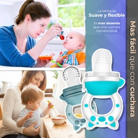 Chupones alimentadores para frutas y papillas con tapa libre de bpa, dibujos animados, 4m+ 2 piezas (pig azul y pig blanco azul)