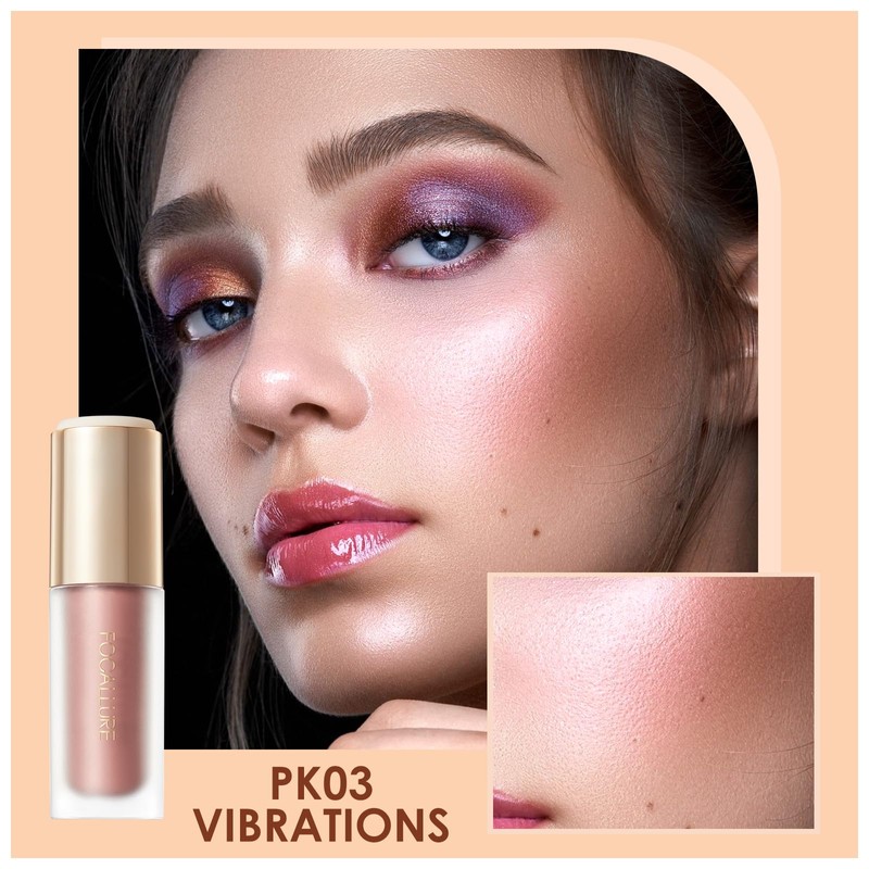 FOCALLURE Shimmer Liquid Highlighter, Smooth Cream Formula and Non-greasy Finish,Delivers