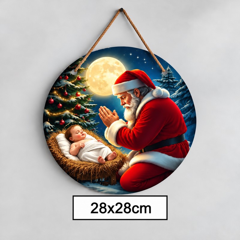  Christmas Santa Claus and Baby Jesus 2D Wooden Hanging