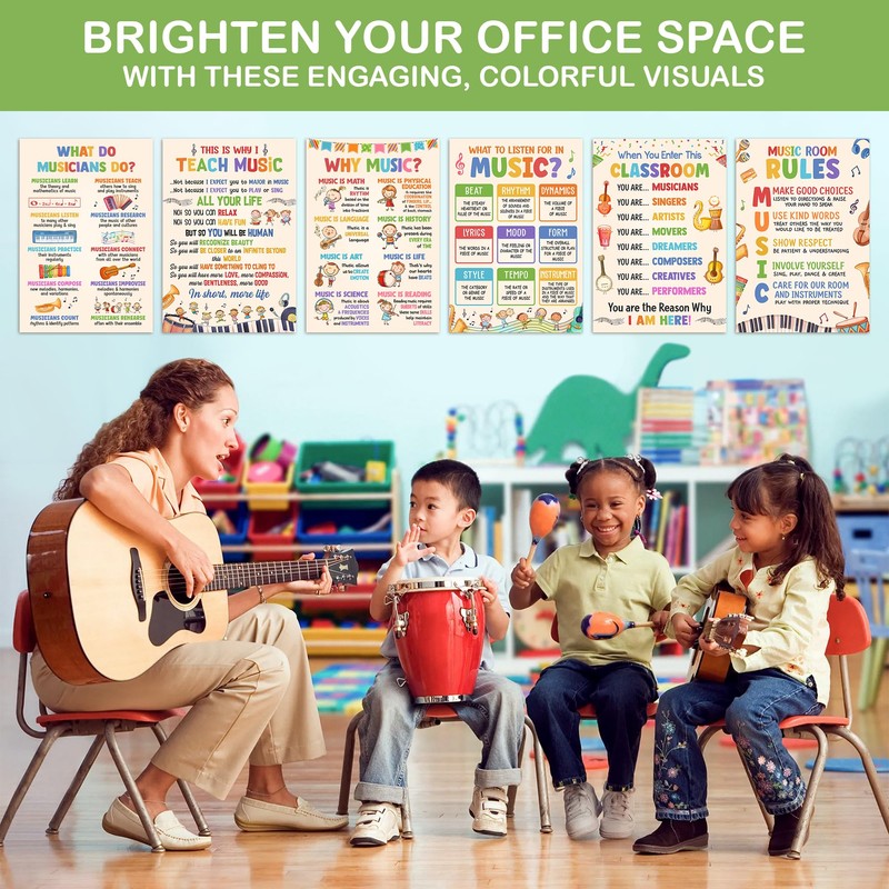 Lalunia 6 Pcs Music Classroom Posters (11"x16") - Why Music