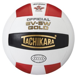 Tachikara SV5W Gold Competition Premium Leather Volleyball (Scarlet/White/Black)