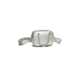 Women's Chain Handle Stylish Small Handbag with Wide Strap Shoulder Crossbody Bag -SILVER