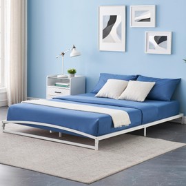 GAOMON 6 Inch Metal Platform Full Size Bed Frame Low Profile with Sturdy Steel Slats Support, Mattress Foundation, No Box Spring Needed, Easy Assembly, White