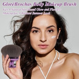 90MM Extra Large Self Tanner Kabuki Makeup Brush – Ultra Soft Dense Vegan Bristles for Body Makeup, Bronzer & Foundation–Applies Tanning Mousse, Lotion & Self Tanner，Wet & Dry (Purple)