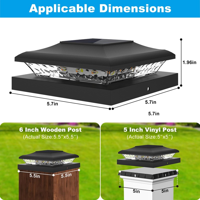 TSUNESLUX 12 Pack Solar Post Cap Lights Outdoor, 2 Modes