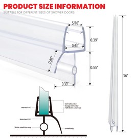 Shower Door Bottom Seal Strips 2PCS, 36 Inch Long Ultra Clear Vinyl Seal Strips with Sweep for 5/16"(8mm) Thick Frameless Glass Door, to Stop Water Leak