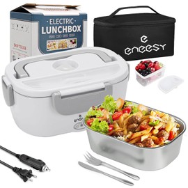 Electric Lunch Box for Adults 80W, Portable Food Warmer 12/24/110V, SS Container & Cutlery, 1.5L Heating Lunch Box for Work Truck Car, Loncheras para Hombres de Trabajo, Fast Portable Heated Lunch Box