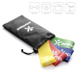 Bodymate Exercise Bands, Set of 4 Strengths and Carry Bag, 60cm Circumference x 5cm Wide, Fitness Band, Loop made from Natural Latex, Resistance Bands, Functional Training