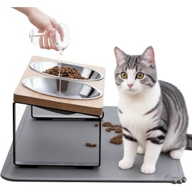 Raised Dog Bowls with Stand, Raised Bamboo Dog Feeder with 2 Stainless Steel Bowls