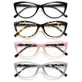 EYEURL 4 Pack Cat Eye Reading Glasses for Women, Blue Light Blocking Readers Lightweight Spring Hinge Anti Eyestrain UV Fashion Eyeglasses +1.75