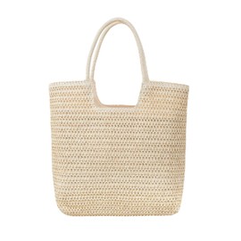 Long Keeper Women Beach Bag Large Weave Tote Bags Straw Zipped Shoulder Bag Boho Casual Summer Beach Bag Straw Bags for Travel Vacation Shopping Picnic (Beige)