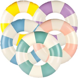 5 Pack Classic Striped Inflatable Pool Floats Inflatable Swimming Pool Ring Round Colorful Small Blow up Pool Float Tubes Beach Swimming Toys for Adult Teen Kids