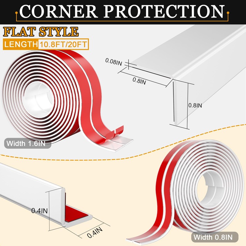 Wall Corner Protector Self-Adhesive Flexible – Durable Rubber, Furniture Edge