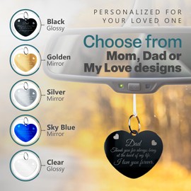 TYLDUM Mothers and Fathers Day Gift Heart Shape Rearview Car Mirror Charm Double Sided Engraving Blessing and Travelers Prayer for Dad, Mom, Husband, Wife, Loved One (Dad, Glossy Black)