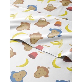 Kids Queen Size Monkey Bed Sheets - 4 Piece Monkey Sheet Set - Cartoon Banana Bedding - Soft, Cute & Cozy - Comfy, Breathable & Machine Washable - Animal Bed Set for Boys, Girls, Teens and Toddlers