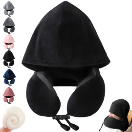 YOUYIKE Aeroplane Neck Pillow, Travel Pillow with Hood, Travel Pillow Aeroplane, Comfortable and Lightweight Ideal for Airplane Chair, Car, Home, Office, Sleeping Pillow (Black)