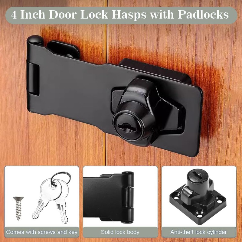 TOP-VIGOR 4 Inch Keyed Hasp Lock and Staple, Heavy Duty