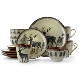Elama Majestic Elk 16 Piece Round Stoneware Dinnerware Set in Taupe
