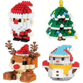4 Pack Christmas Building Blocks Set, Santa Claus Design Mini Figures, DIY Holiday Decor, Stocking Stuffers, Party Favors, Xmas Tree Ornaments