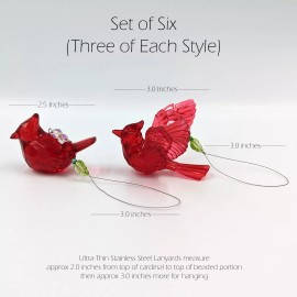 Garden Sparkles Cardinal Christmas Tree Ornaments ** SET OF 6 ** Red Hanging Holiday Decorations