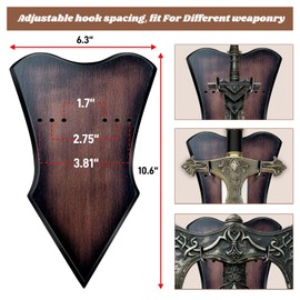 FLURSAILE Sword Plaque Wall Mount Vertical Display Holder Adjustable Stand for Bow Medieval Dagger Axe (2pcs Medium Brown)