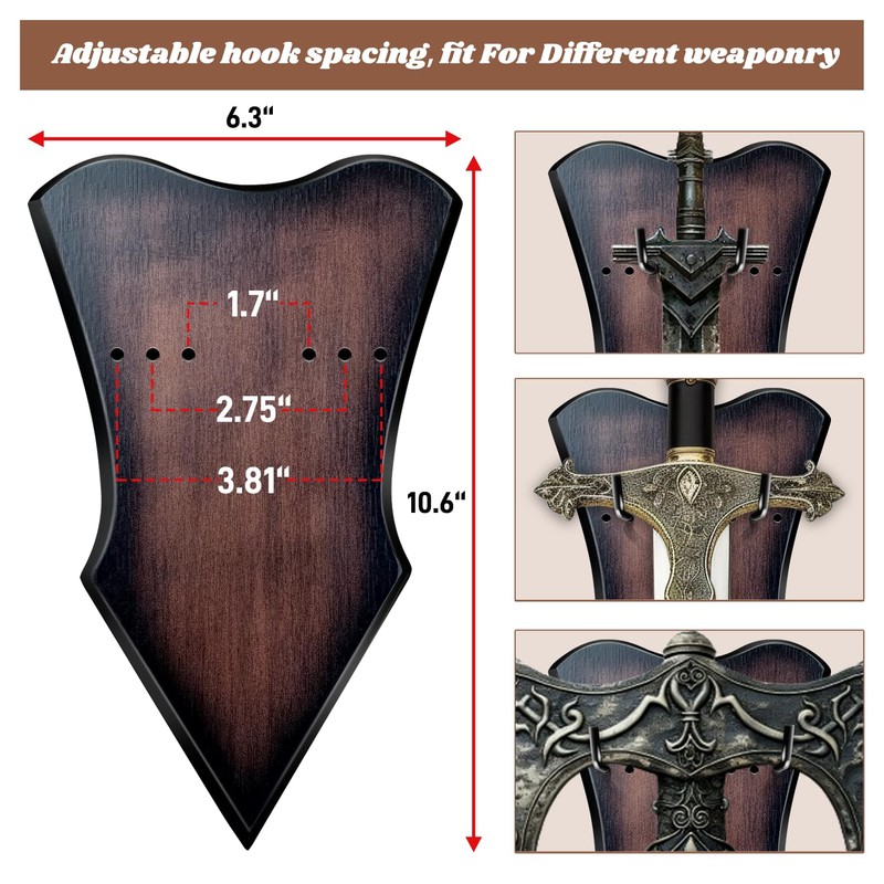 FLURSAILE Sword Plaque Wall Mount Vertical Display Holder Adjustable Stand