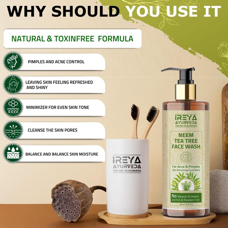 Neem Tea Tree Face Wash - 200ml for Soft &