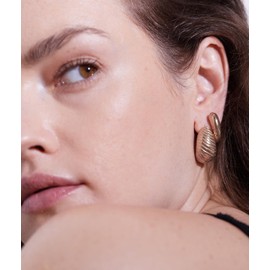ECHTZEIT The Organic Drop Creole Earrings with Organic Lines in Teardrop Shape 2.2 cm Long Light and Comfortable, Stainless steel 14 carat rose gold plated, No Gemstone